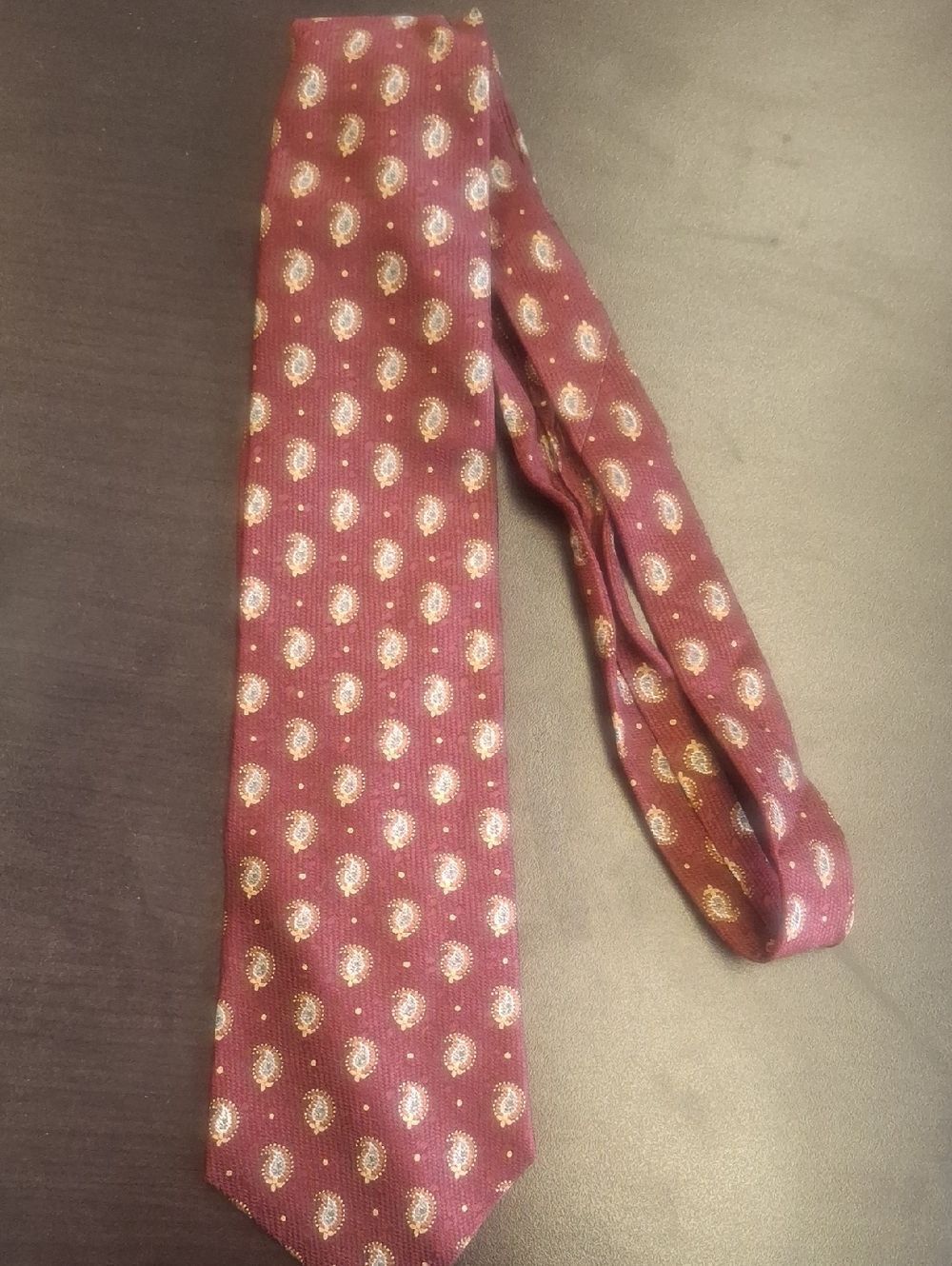 Chaps Burgundy Paisley Silk Tie with Gold and Blue Accents